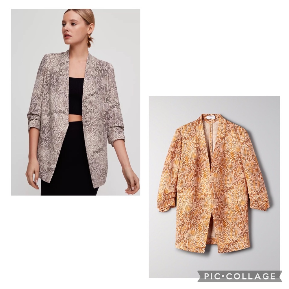 Aritzia Babaton “Macauley” Brown-Orange Python Animal Print Collarless Blazer